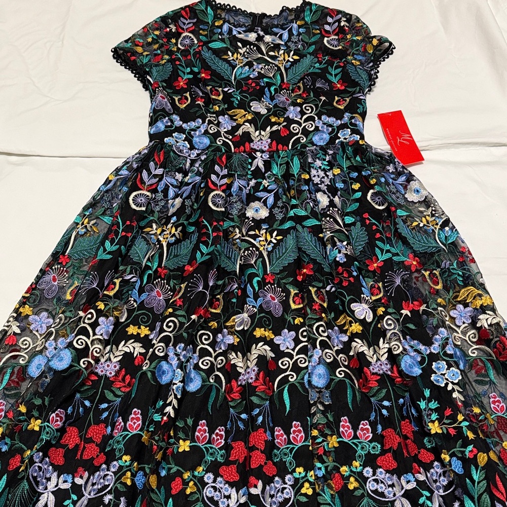 ML Monique Lhuillier Floral-Embroidered Mesh Maxi Dress 10 NWT - Picture 4 of 9